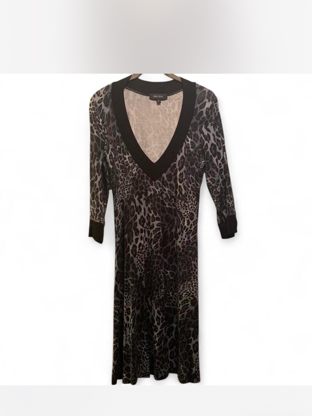 Coquette Karen Kane Black and Taupe Leopard Print V-Neck Dress size S